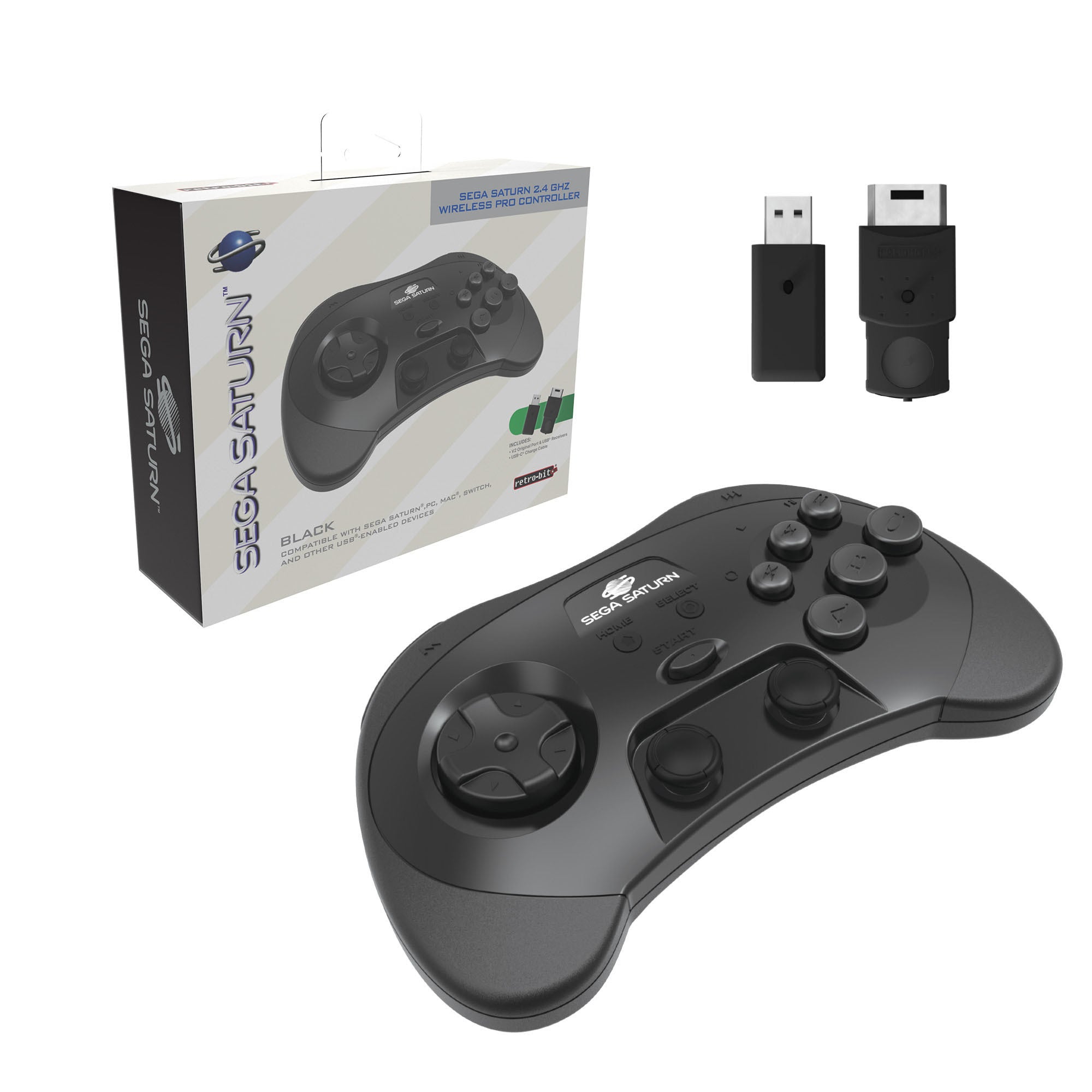 retro-bit Wireless Pro Controller Black Sega Saturn