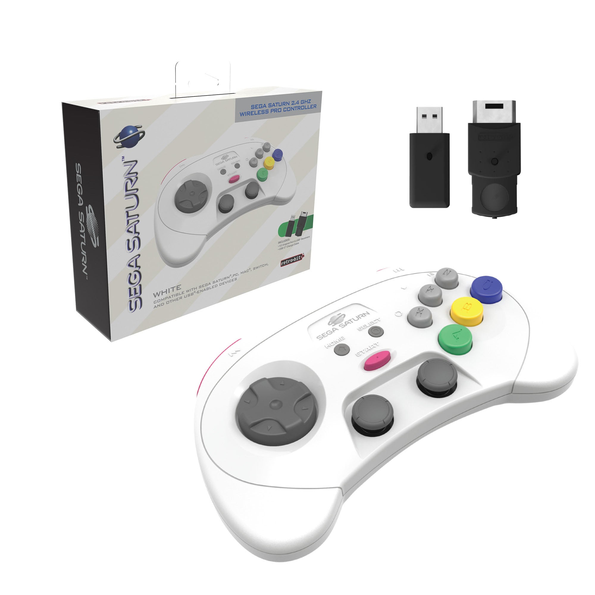 retro-bit Wireless Pro Controller White Sega Saturn
